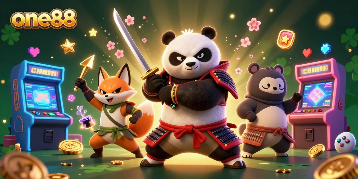 Engage with the excitement of one88's casino world featuring samurai panda and ninja fox in action.