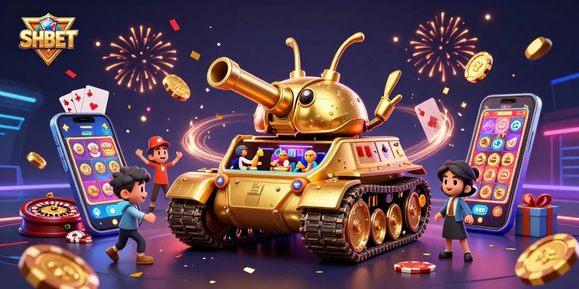 Experience the excitement of SHBET with a vibrant 3D casino scene featuring dynamic gaming elements and thrilling gameplay.