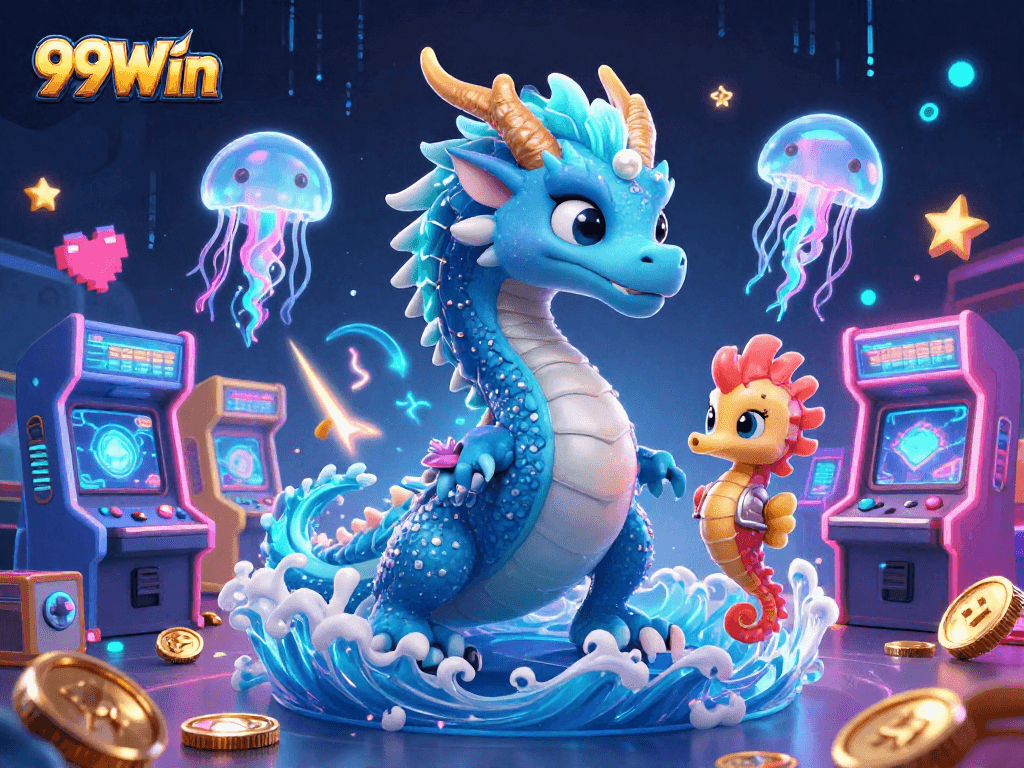 Experience thrilling gameplay at 99Win with a majestic dragon and vibrant casino elements.
