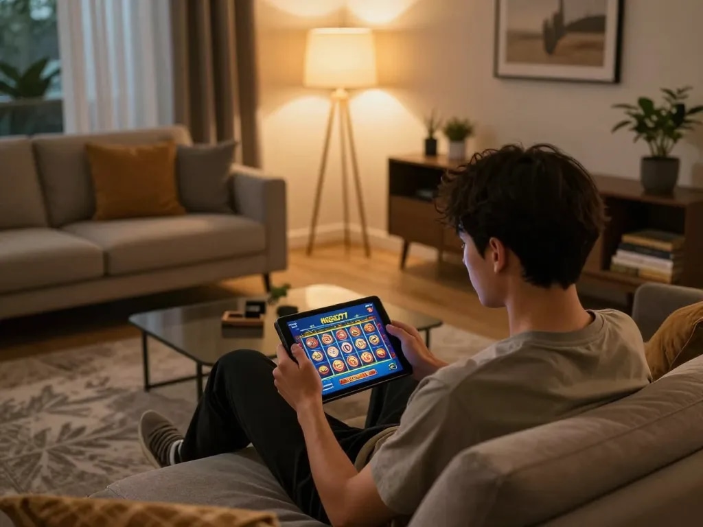 Player engaging with nego77 daftar on tablet for interactive online casino gameplay