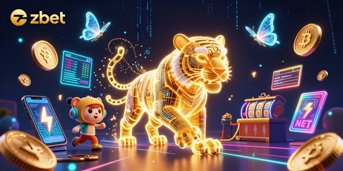 Experience zbet's thrilling digital casino adventures with golden light tiger and vibrant game elements.