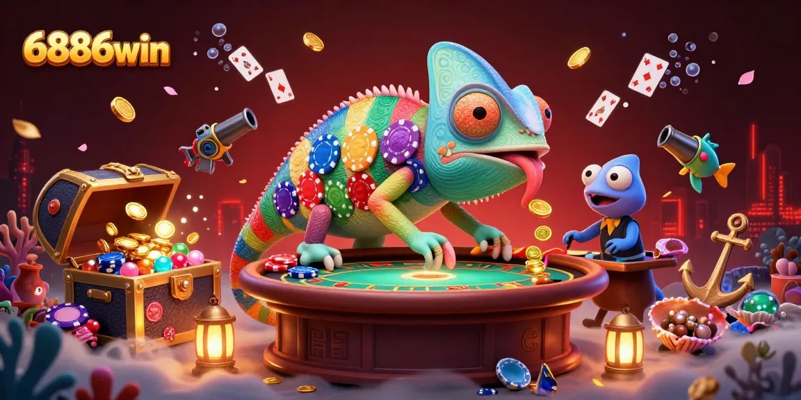Players enjoy the thrilling 6886win experience, capturing golden coins in a vibrant casino world.