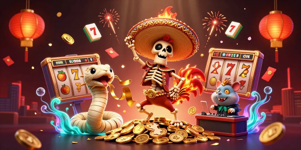 ku88a features a dynamic casino scene with a mariachi rooster, mummy snake, and DJ hamster.
