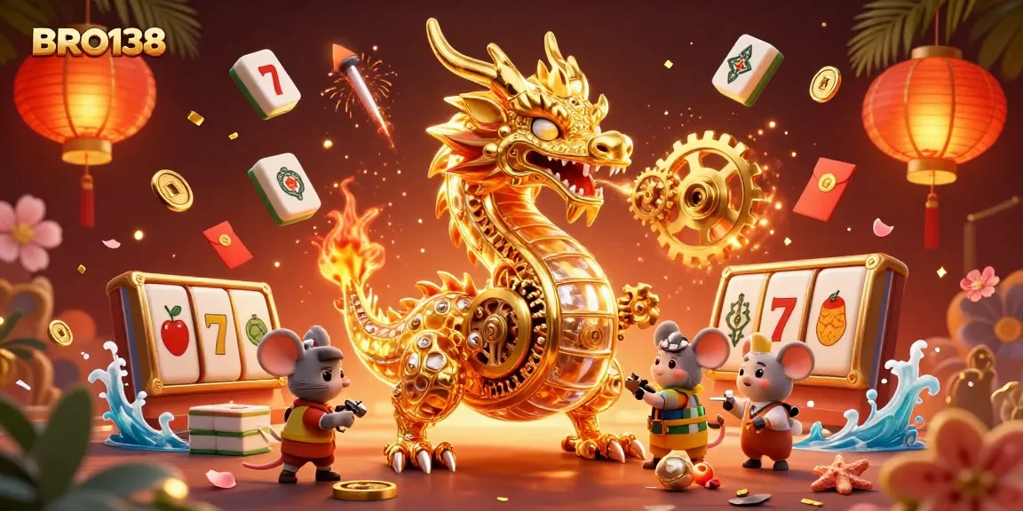 Experience the thrill of BRO138 with its vibrant slot games and exciting promotions in this dynamic illustration.