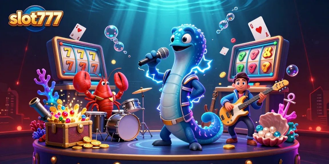 Experience the excitement of slot777 with a vibrant underwater casino scene featuring dynamic characters.