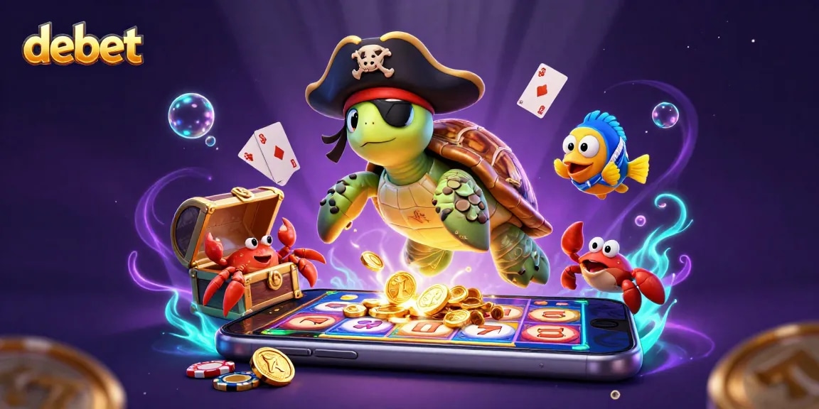 Engage with debet-themed slot game characters in an immersive 3D underwater scene.