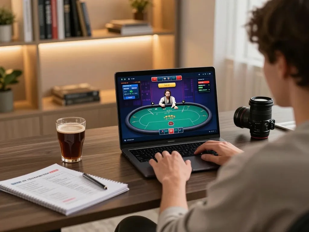 Play online poker at cm88 with a dynamic setup featuring a vibrant interface and strategic notes.