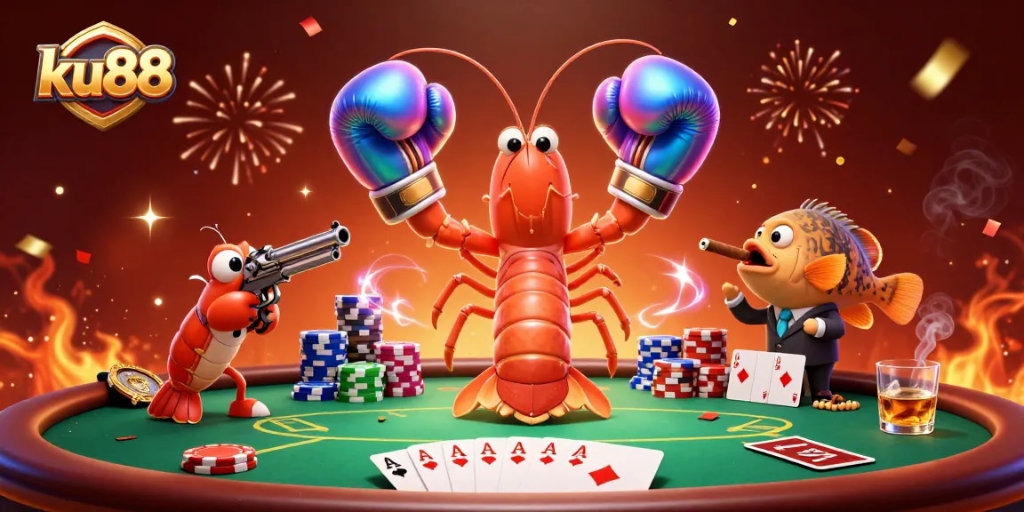 Experience thrilling ku88 gaming with vibrant casino characters at a lively poker showdown.