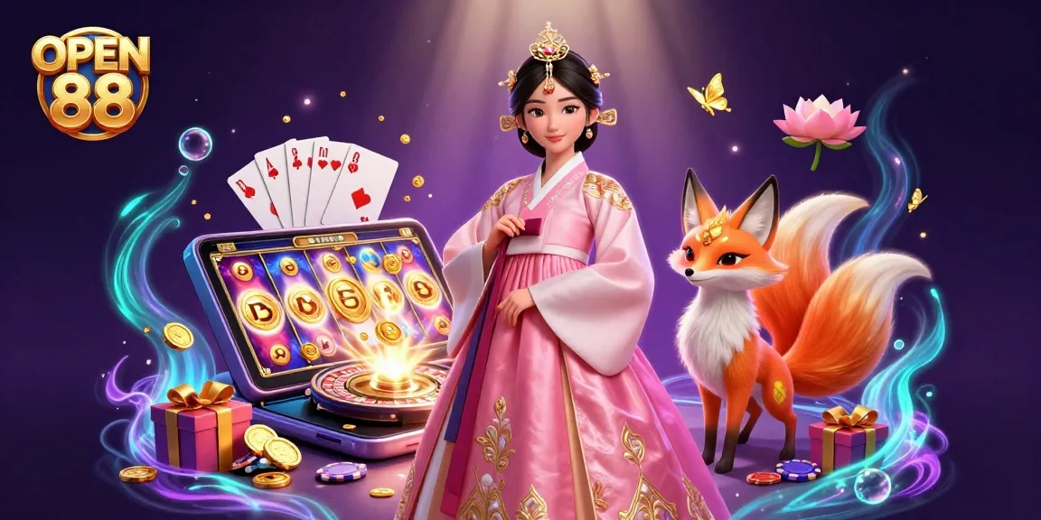 Experience thrilling gameplay with OPEN 88 as vibrant scenes showcase online gambling excitement.