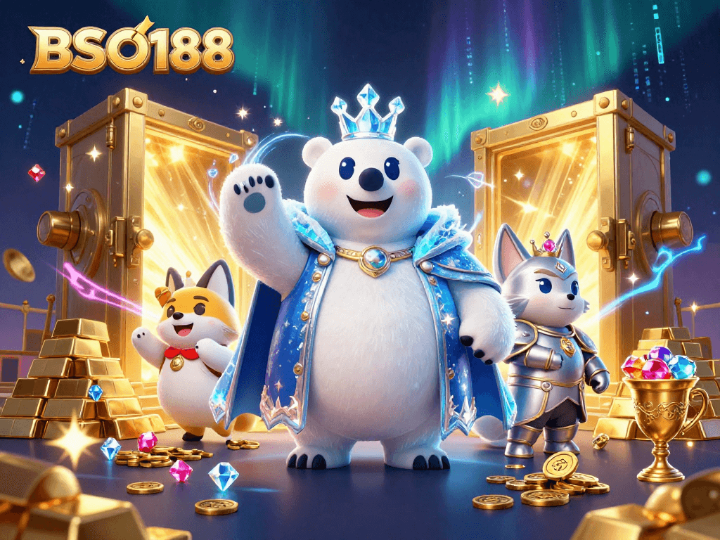 Win big with BSO188 as the ice king polar bear reigns over gleaming treasures and casino riches.