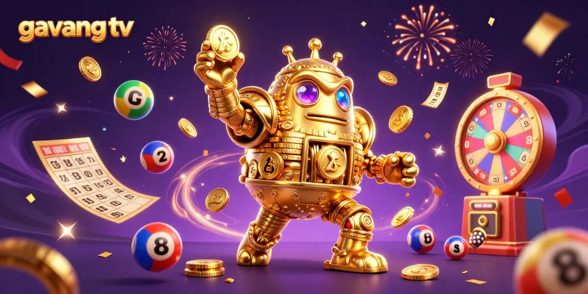 Spin the excitement of gavang tv with a colorful casino lottery scene featuring dynamic game elements.