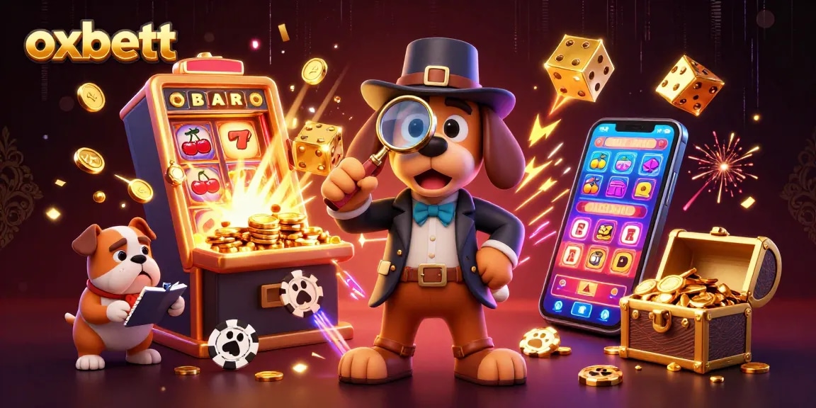 Experience the thrill of winning with Oxbett's vibrant casino treasure scene full of slot machines and poker excitement.
