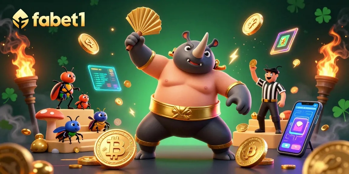 Experience fabet1's thrilling gaming atmosphere with a vibrant 3D scene of a beetle sumo champion.