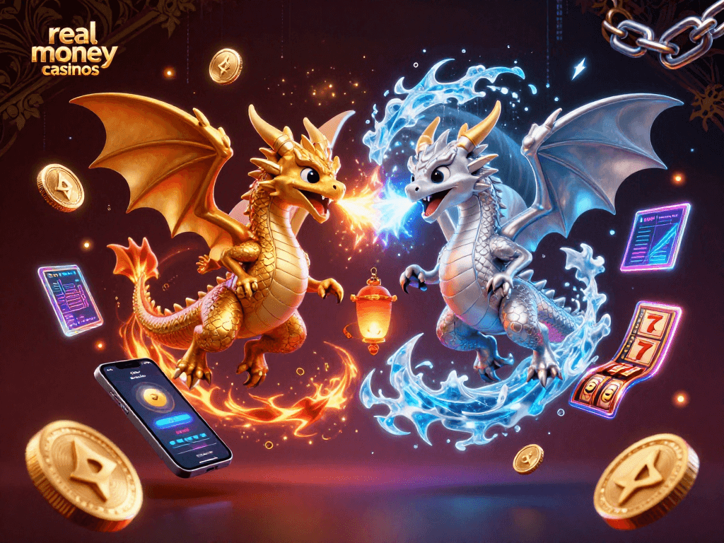 Experience thrilling real money casinos with animated dragons and immersive game elements.