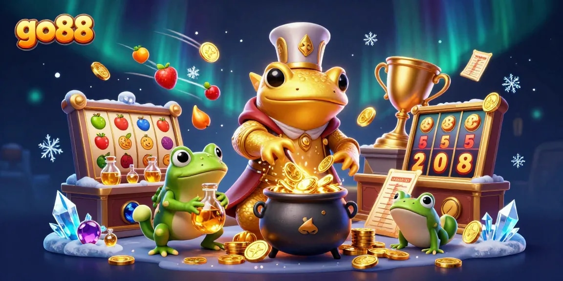 Experience the magic of go88 with our vibrant 3D casino illustration showcasing alchemists and gold coins.