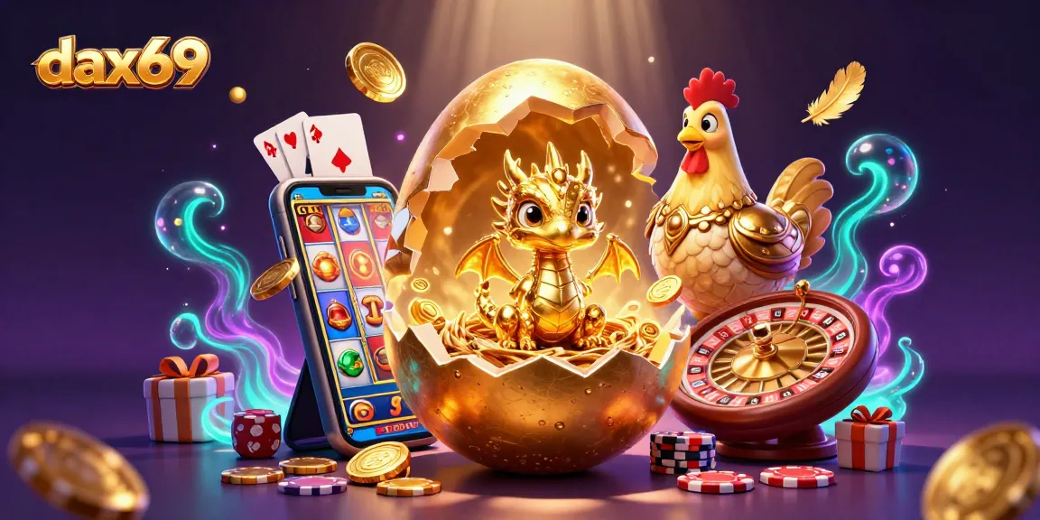 Visualisasikan dax69 dengan naga emas dan elemen kasino yang meriah, siap menangkan hadiah!