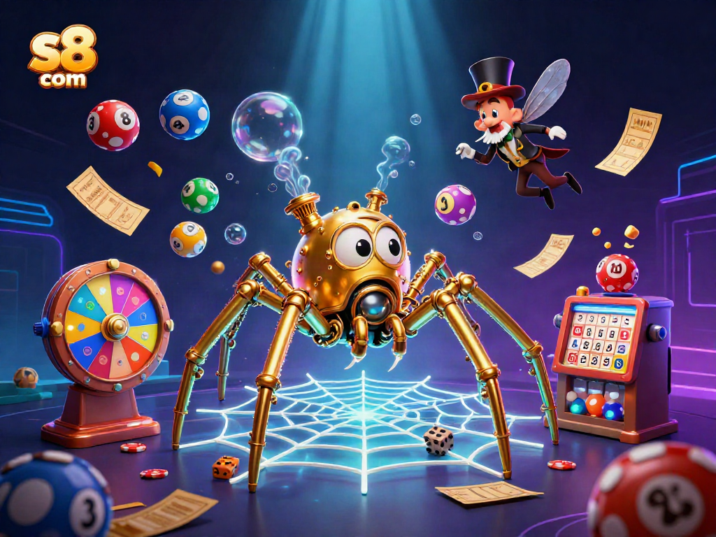 Experience the thrill of gaming at s8 com with vibrant casino elements and a whimsical scene.