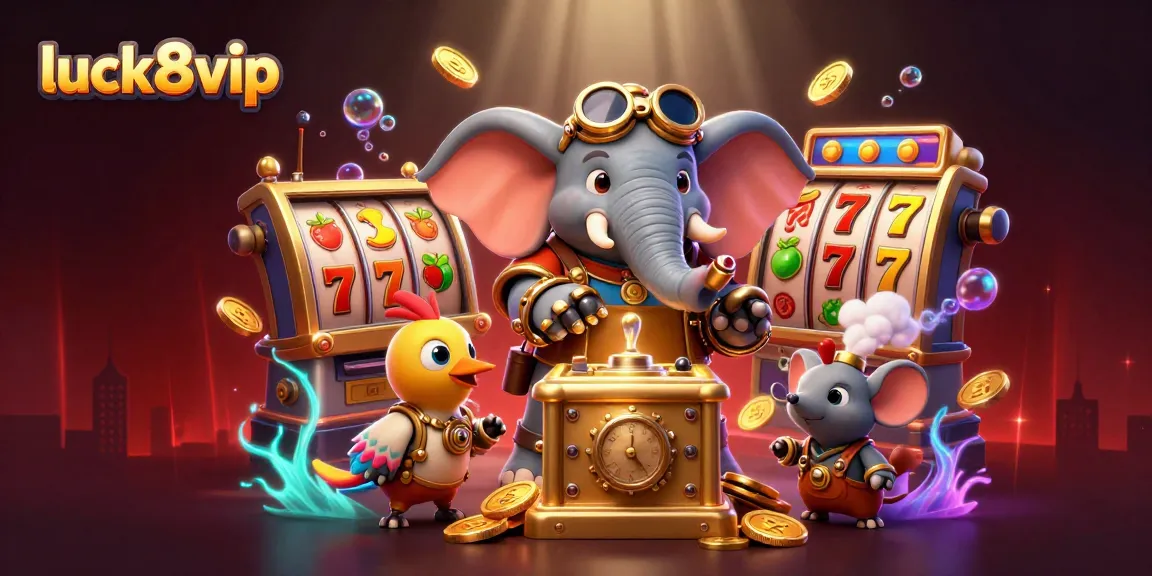 Engage with luck8vip by spinning vibrant slot reels and chase jackpots in a dynamic casino scene.