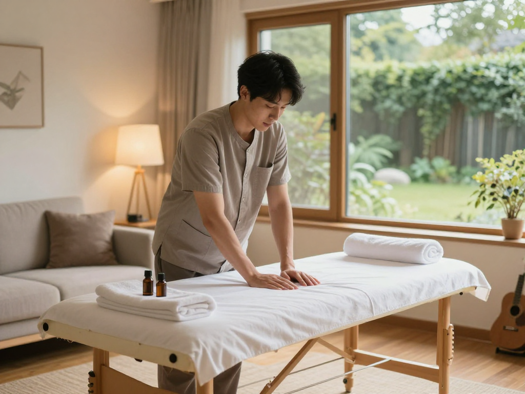 Experience a peaceful 천호동출장마사지 in a calming home environment with natural light.
