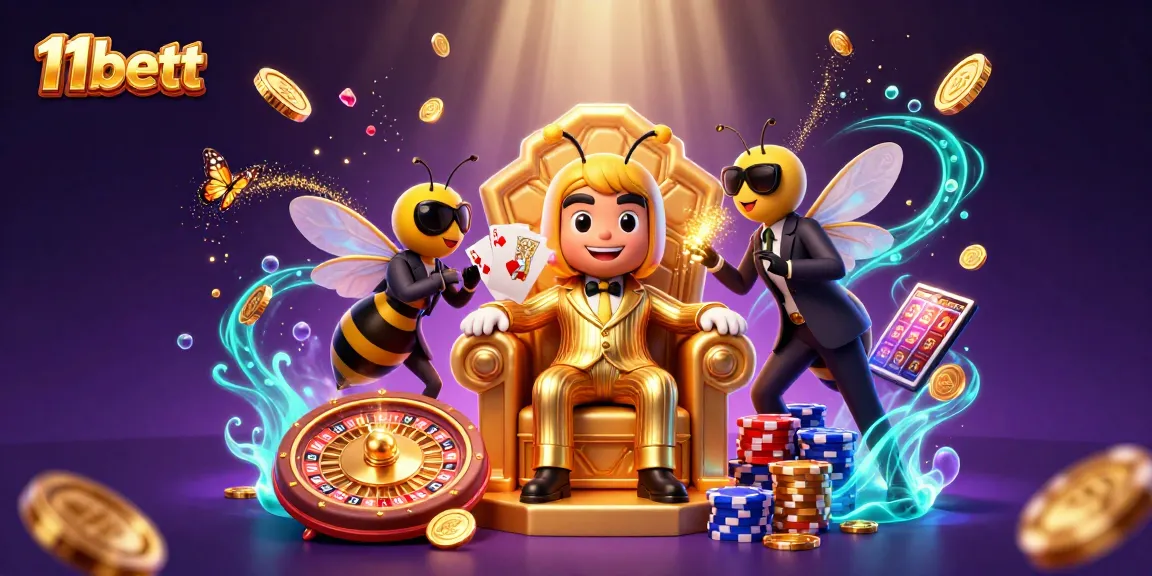 Engage with 11bett's vibrant 3D casino scene featuring glamorous characters and dynamic gaming elements.