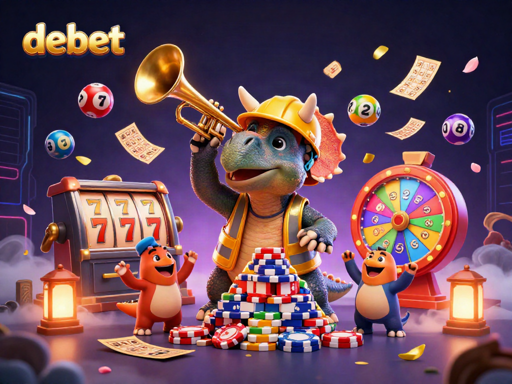 Engaging triceratops and parasaurolophus celebrating wins at debet with vibrant casino elements.