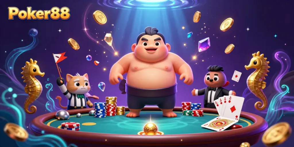 Experience thrilling poker action at Poker88 with vibrant characters and dazzling game elements.