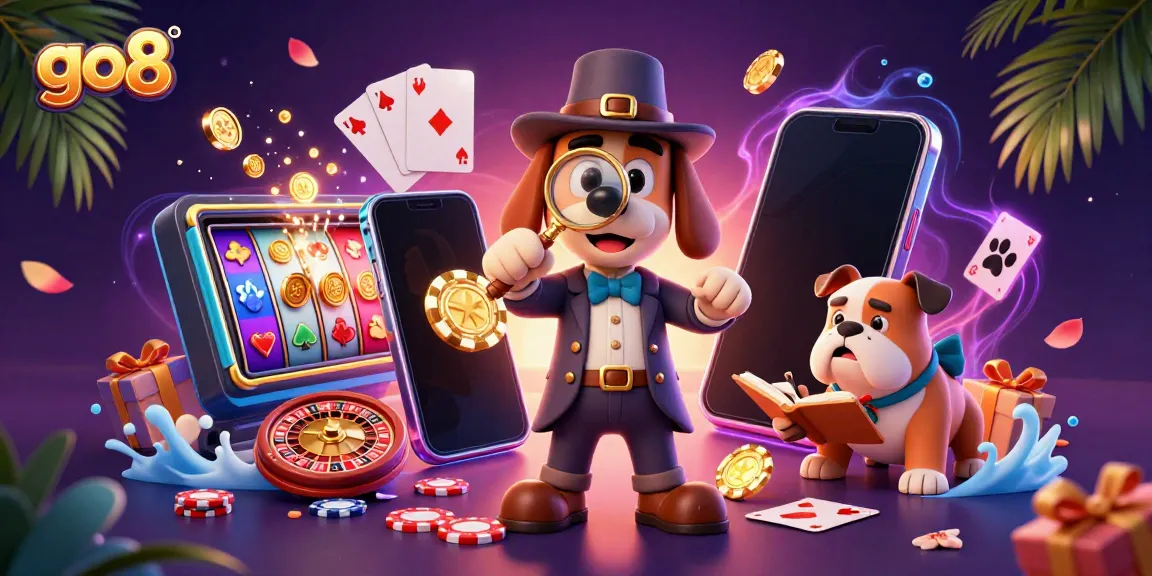 Engage with go8's thrilling casino adventure as a detective and bulldog uncover hidden treasures amidst vibrant gaming elements.