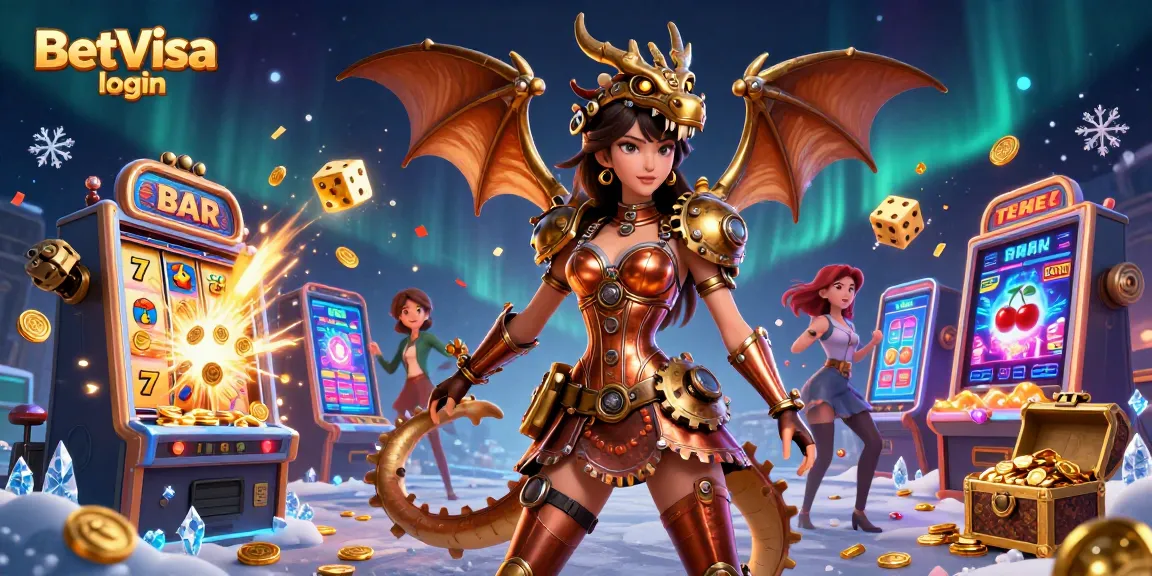 Experience seamless BetVisa login while gaming with vibrant illustrations of casino elements and characters.