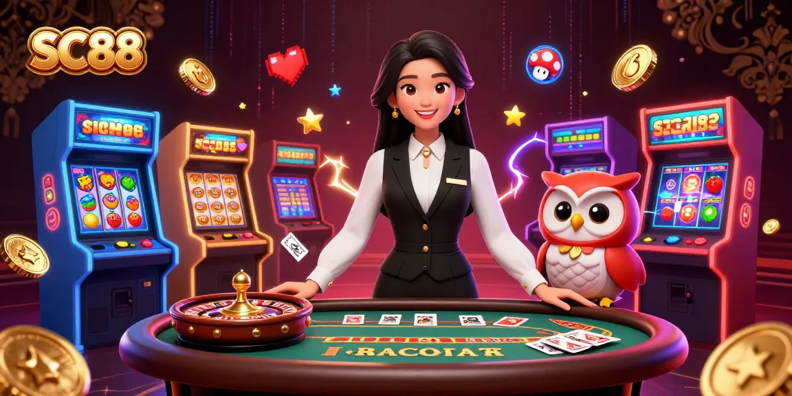 Experience SC88's luxurious baccarat and casino thrill with dealers and vibrant gaming elements.