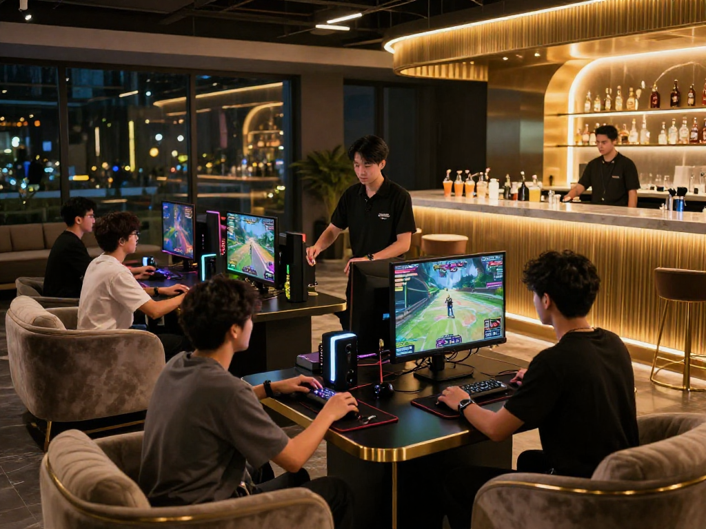 Experience the premium gaming atmosphere at rokok 88, showcasing elegance and authority in a stylish lounge.