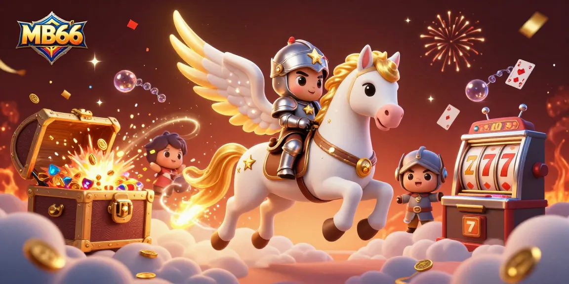 Join the exciting world of MB66 with a whimsical knight and celestial horse in a vibrant casino adventure.