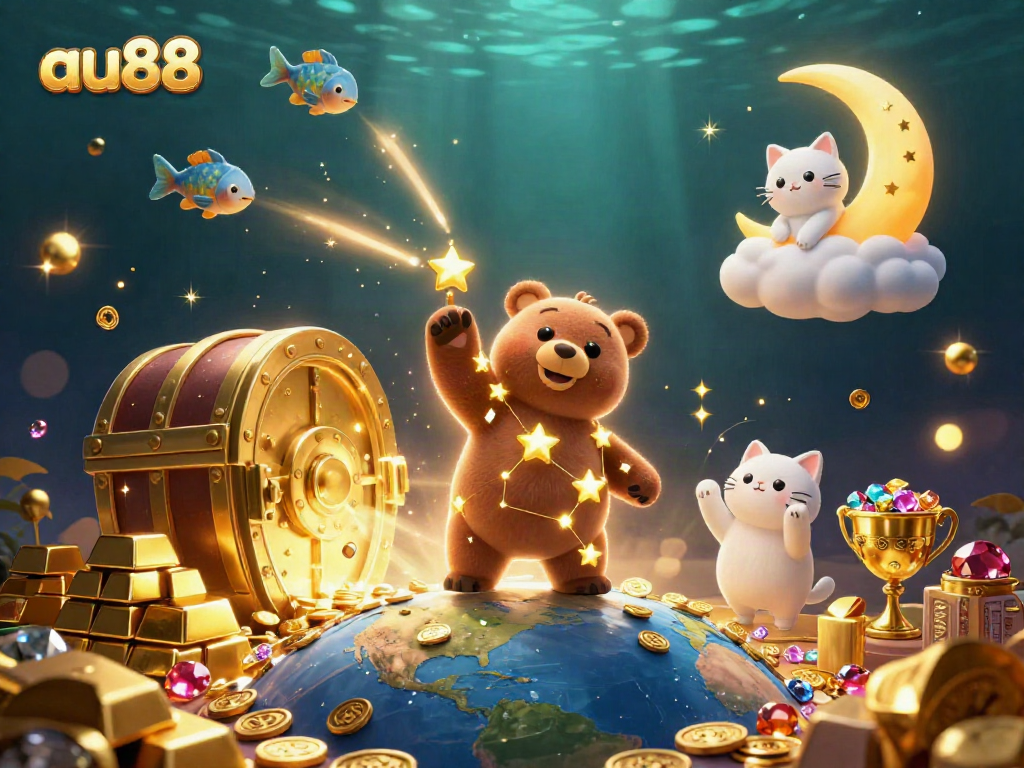 Engage with 3D constellation bear and treasure in the enchanting AU88 casino realm.