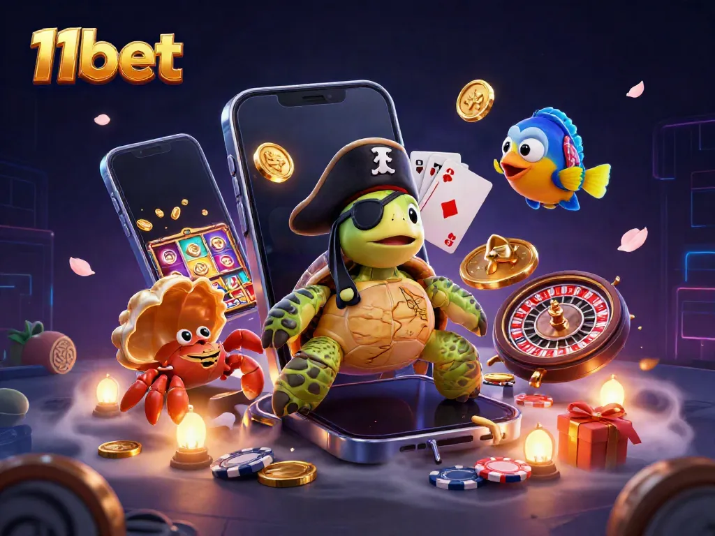 Engage with thrilling 11bet gaming adventures featuring a treasure-hunting pirate turtle and friends.