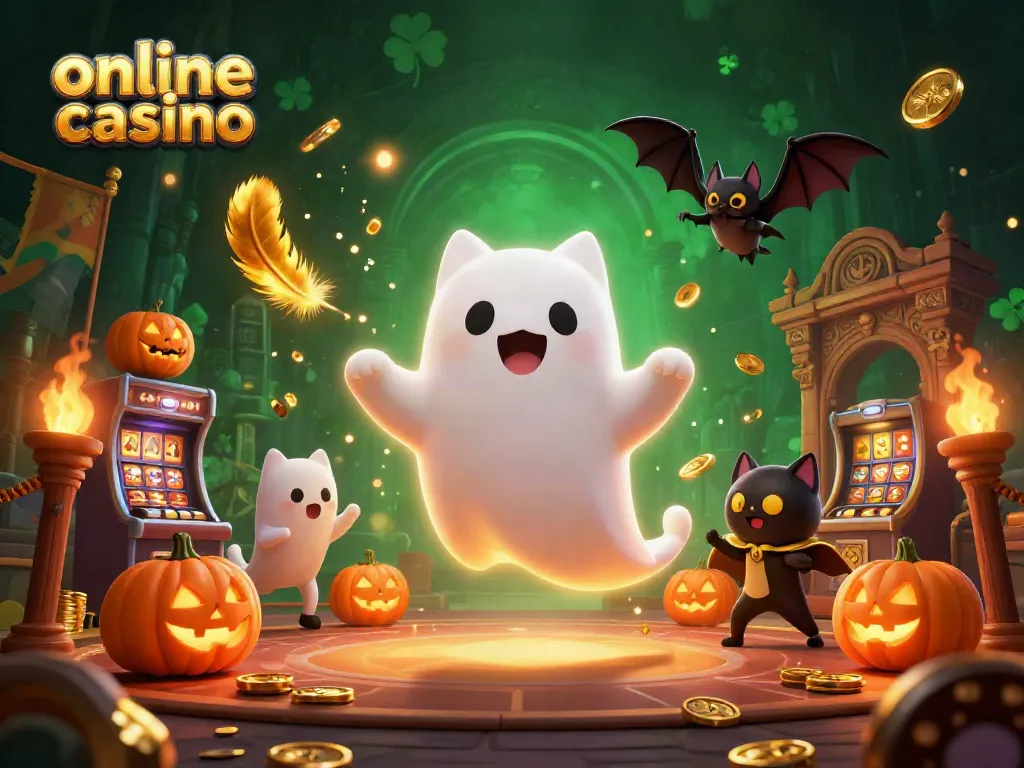 Scopri i migliori casinò online con un fantasioso gatto fantasma e un pipistrello in un casinò immersivo.