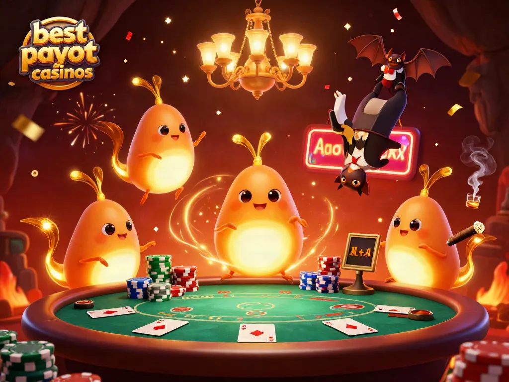 Experience thrilling gameplay at the best payout casinos with illuminated glowworms lighting up a vibrant poker scene.