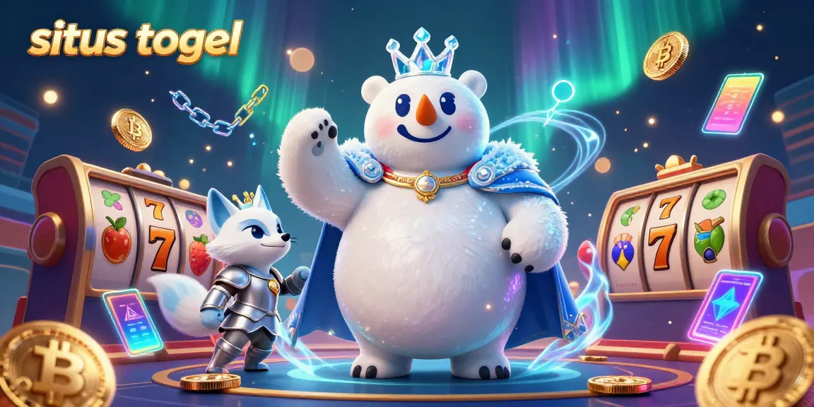 This vibrant illustration captures the essence of situs togel gameplay with a polar bear king and snow fox in a dynamic gambling scene.