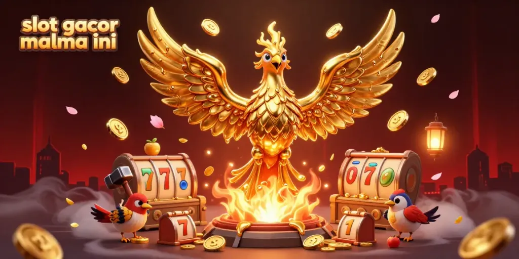 Engage in the excitement of slot gacor malma ini with a stunning illustration of molten phoenix and casino elements.