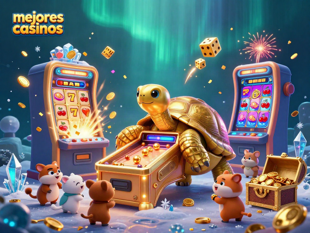 Explora los mejores casinos con esta dinámica ilustración 3D llena de acción y premios.