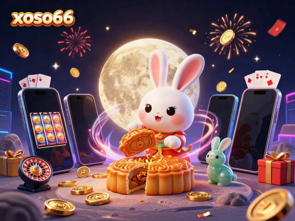 Witness the enchanting xoso66 moon rabbit revealing poker chips, embodying excitement from the online lottery experience.