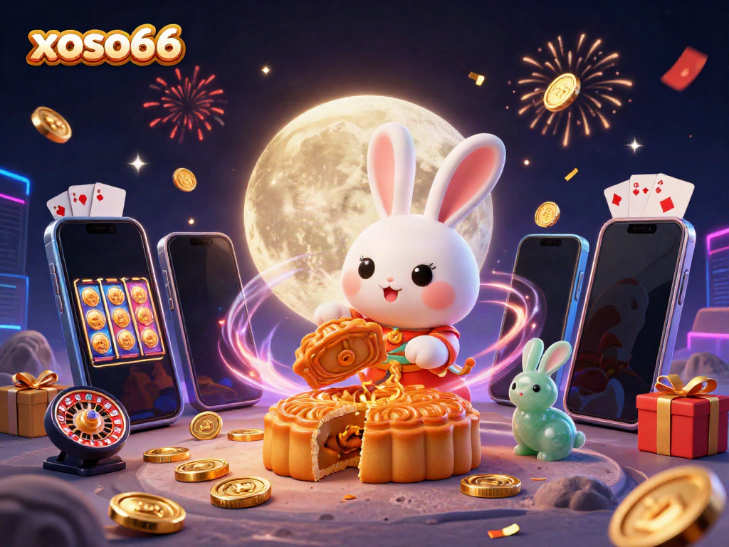 Witness the enchanting xoso66 moon rabbit revealing poker chips, embodying excitement from the online lottery experience.