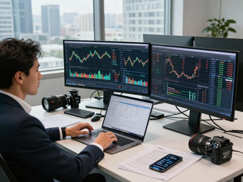 Un profesional analizando gráficos de los mercados financieros en un entorno contemporáneo con Immediate Edge.