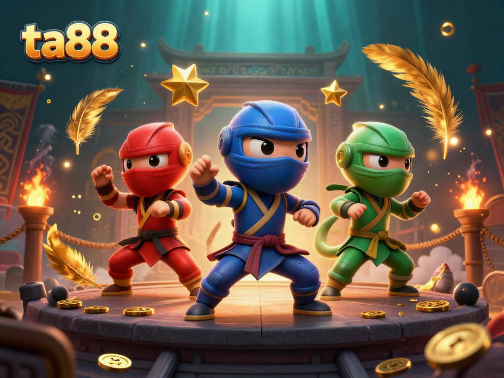 Experience the excitement of online gaming with ta88's dynamic 3D cartoon ninja chameleons in action.