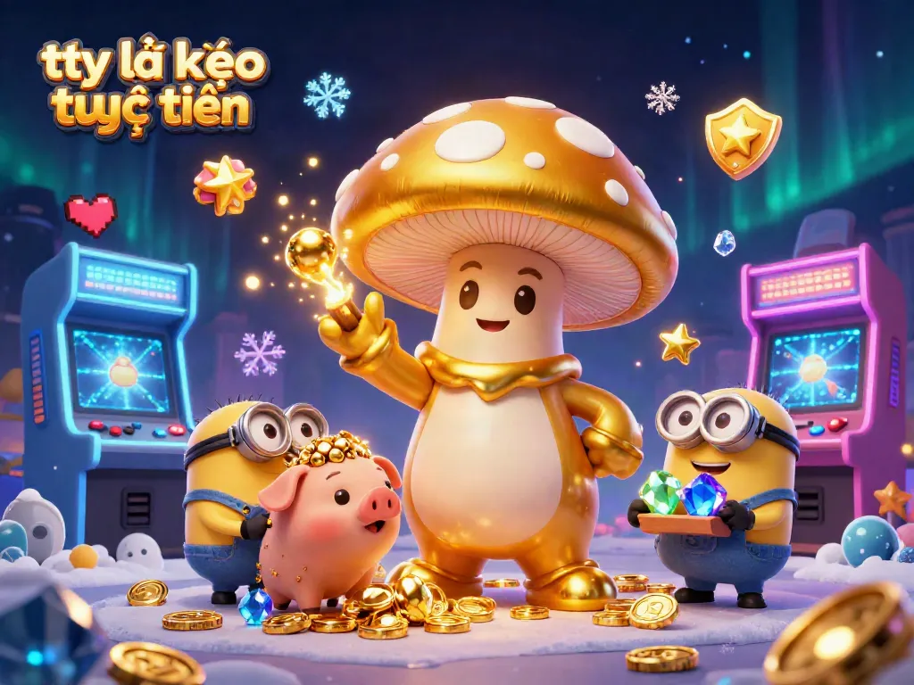 Engage with tỷ lệ kèo trực tuyến in this dynamic 3D gambling scene showcasing colorful arcade elements and magical characters.