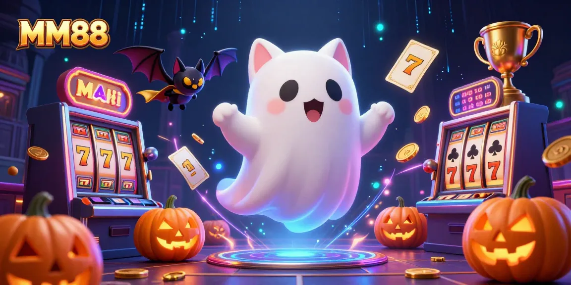 Engage with MM88's haunted casino adventures featuring a ghost cat and vampire bat.