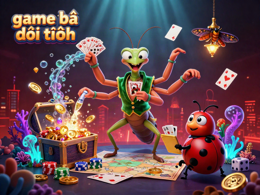 Experience the exciting game bài đổi thưởng with vibrant characters and casino elements in a dynamic 3D illustration.
