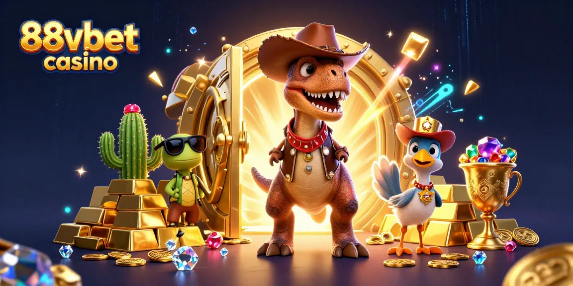 Trải nghiệm 88vbet casino cùng khủng long cartoon cowboy và những kho báu vàng lấp lánh.