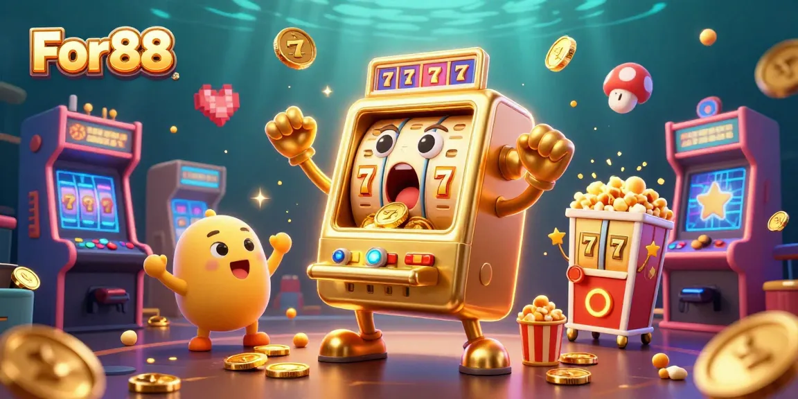 For88 slot machine hits the jackpot surrounded by cheering mini machines and arcade chaos, celebrating wins.