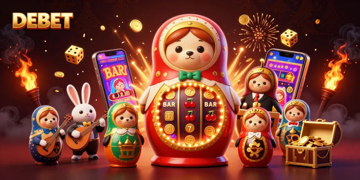 Experience thrilling gameplay with DEBET in this vibrant casino-themed 3D illustration.