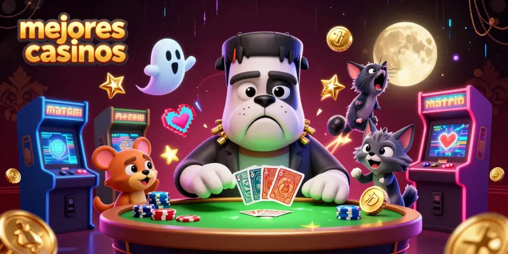 Juega en los mejores casinos con una increíble escena de un bulldog Frankenstein y más personajes