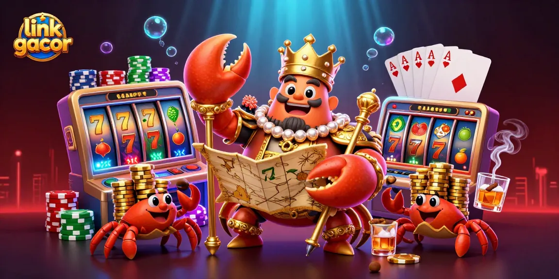 Spin the reels with 'link gacor' and golden crab emperor in this captivating slot game scene.